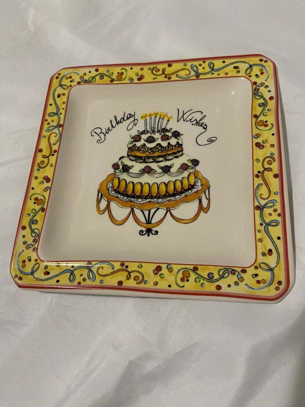 Vintage “Birthday Wishes” Ceramic Plate Made in Italy 6.5 inches-single slice /